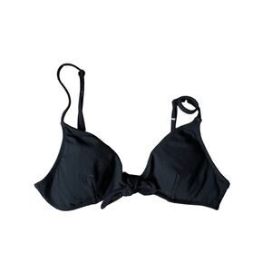 J.Crew | Black Tie-front Bikini Top in Pique Nylon | Size Medium